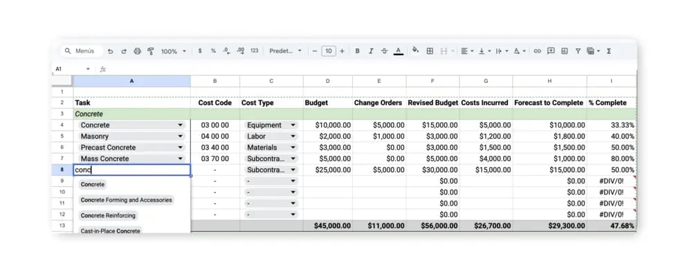 Google Sheets Construction Budget Template Google Sheets Construction Budget Template