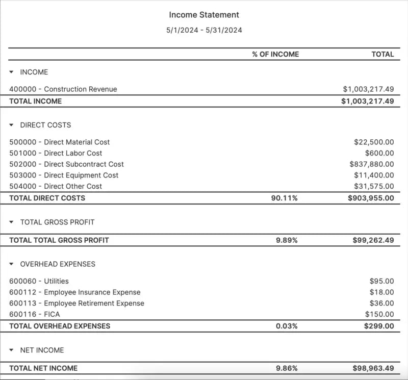 example construction income statement