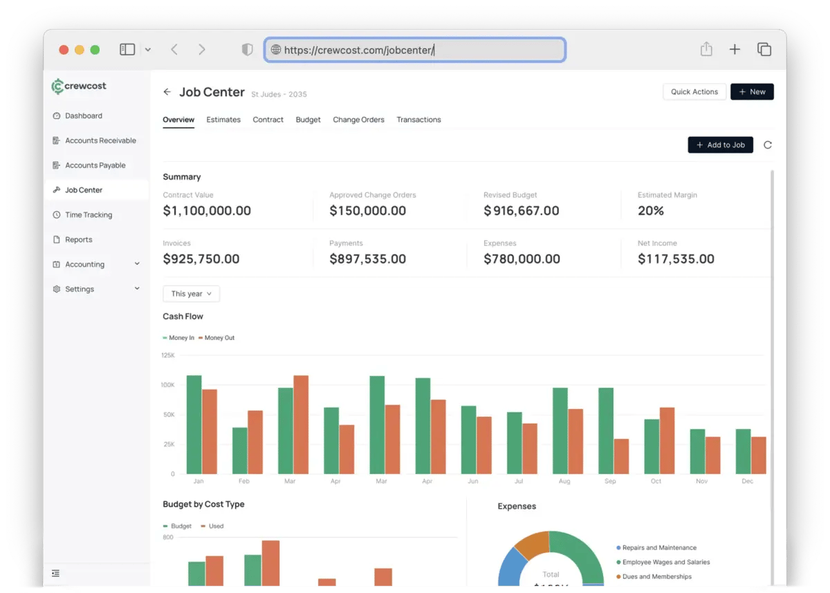 crewcost construction accounting software job center in browser